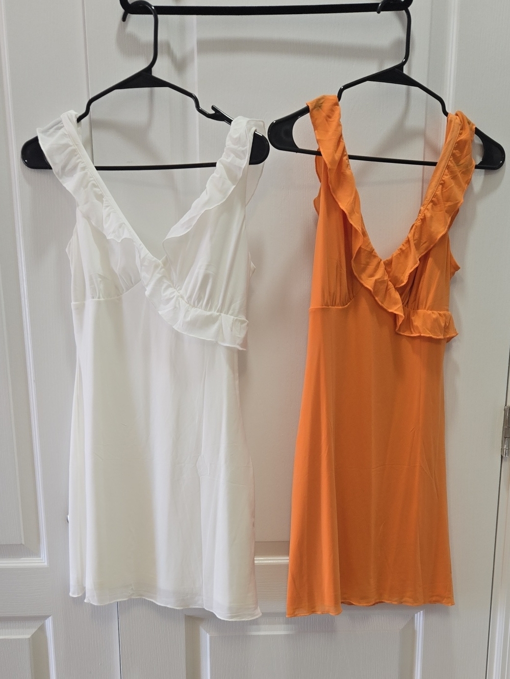 Women’s Ruffled V-Neck Slip Dress - White and Orange 2 Dresses!!
